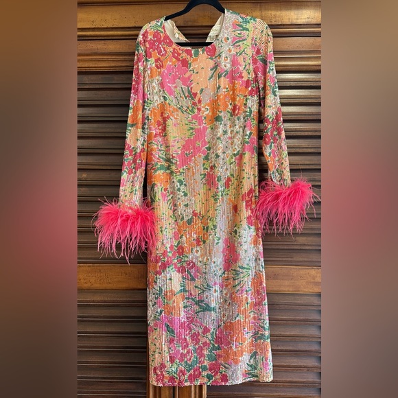 Flora Bea Ferris Sequin Floral Cocktail Midi Dress NWT Size Medium - Picture 4 of 11